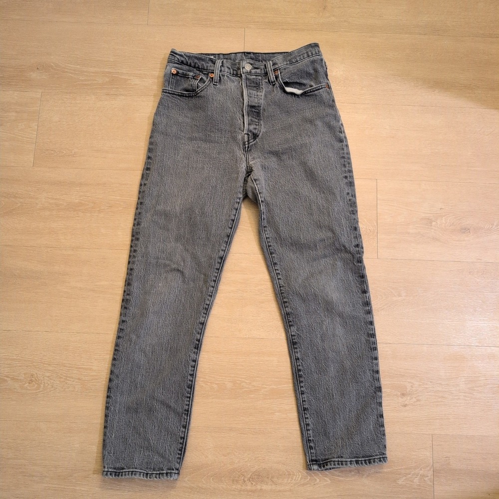 Levis Premium 501 Original Women W28 L26 Jeans Gray High Rise Button Fly Black